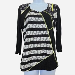Threadz Australia Abstract Multi Fabric Long Sleeve Shirt Blouse Size Small Boho